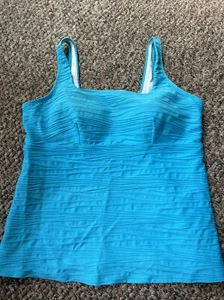 Lands’ End Damen-Tankini-Top blau erhöhte Linie gerippt quadratischer Ausschnitt Größe 16 DDD - Bild 1 von 11