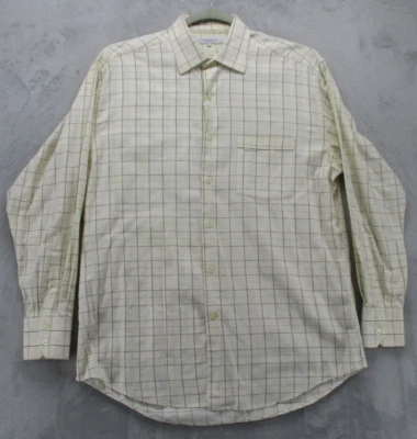 Alex Cannon 纽扣衬衫男式大号象牙色带棕色几何格子棉 — 第 1/4 张图片