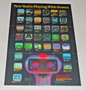 Póster de juegos Nintendo NES 1986 1990 19" por 13" ¡Capturas de pantalla y robot! - Imagen 1 de 4
