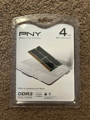 NEW PNY 4GB SO-DIMM 1333 MHz PC3-10666 DDR3 Laptop Memory (MN4096SD3-1333) - Image 1 of 2