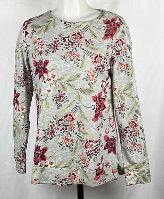 NWOT Croft & Barrow Gray Autumn Floral Extra Soft Scoop Neck Long Sleeve Shirt S - Image 1 of 4