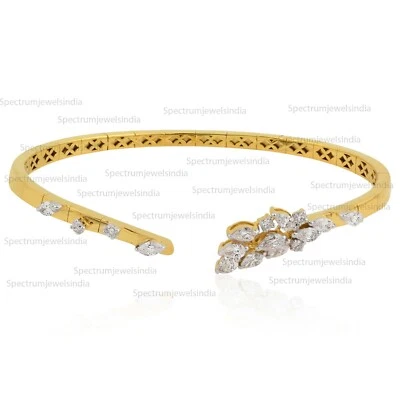1.30 Ct Lab Grown CVD Diamond Cuff Bangle Bracelet 18k Yellow Gold Women Gift - Image 1 of 4