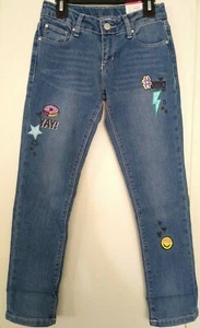 TOTAL GIRL Blue Crop Jeans W/Fun Colorful Patches Sz 10R Adj waistband NWT FS/H - Picture 1 of 2