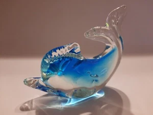 Vincci Styled Art Glass Hand Blown Blue Dolphin Paperweight - Free Shipping - Picture 1 of 8