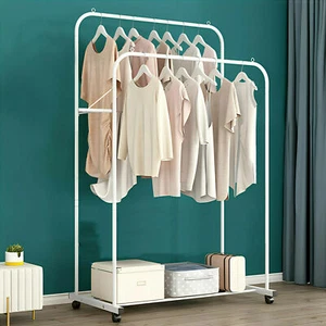 Double Rod Metal Clothing Garment Rack on Wheel Heavy Duty Portable Closets - Picture 1 of 12