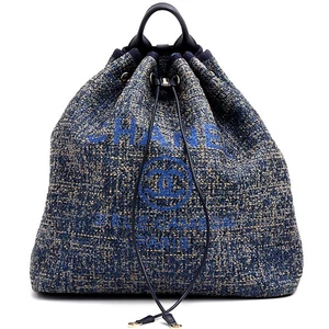 CHANEL Bag Ladies Deauville Backpack Rucksack Hemp Leather Blue CHANEL A93787 Us - Picture 1 of 10