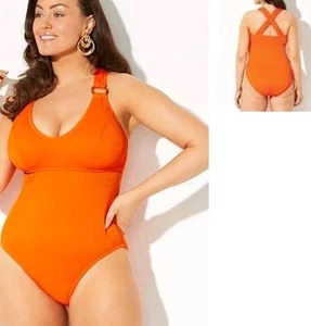 Gabi Fresh Orange One Piece Swimsuit Size 14 D/DD Ribbed Beach Bathing Suit - Picture 1 of 5