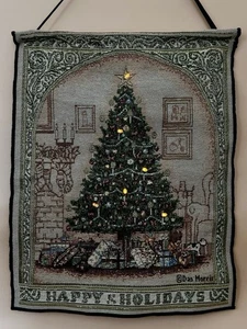Beleuchteter Weihnachtsbaum Wandteppich Wandbehang Dan Morris Happy Holidays 16,5x13" - Bild 1 von 8