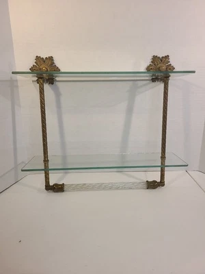 老式浴室玻璃架带黄铜装饰和毛巾架储物架 — 第 1/4 张图片