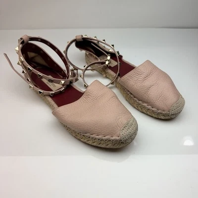 Valentino Garavani Rockstud Sandalias Alpargata Cuero Envoltura Tobillo Poudre Rosa 36 Foto 1 de 4