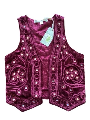 Chelsea & Violet Bohemian Vest Burgundy Velvet India Shisha Women’s Small $108 - Image 1 of 4