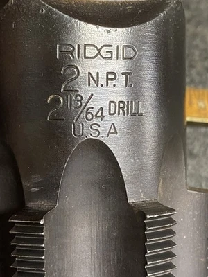 Ridgid 2" NPT Pipe Tap - Drill 2-13/64” USA - Image 1 of 4