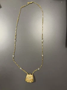 Vintage 1928 Gold Tone Purse Style Charm Rhinestone Gold Tone Necklace  - Picture 1 of 6