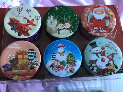SET 6 XMAS SCENTED CANDLES IN TIN NEW - Image 1 of 2