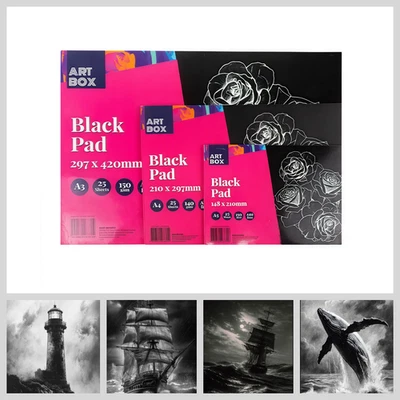 A3 A4 A5 25 Sheets Black Paper Sketch Pad 150gsm Drawing Paper Artist Art AU - image 1 of 4