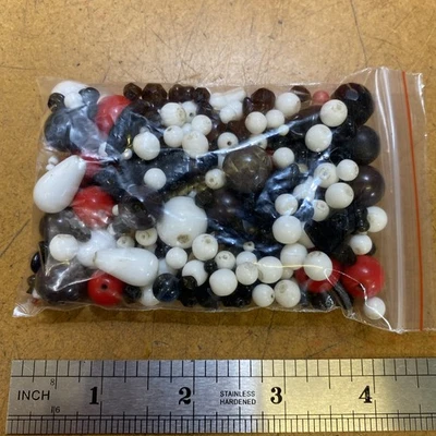 Small Bag Of Red, Black, and White Beads  - Image 1 of 4