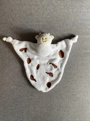 Peluche doudou vache plat BABOU blanc taches marron 2 nœuds - Photo 1/4
