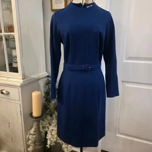 Vestido Vaina Lana Miss Rubette Talla 14 Azul Marino Mod Años 60 Jackie O Clásico De Colección - Imagen 1 de 11