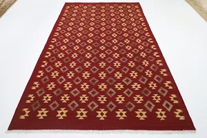 7 x 10 Tribal Kilim Sumak Red Area Afghan Hand Knotted Kilim Bedroom Kilim - Picture 1 of 11