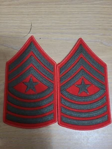 PAIR OF USMC E-9 SERGEANT MAJOR CHEVRONS, Green Red Alpha Uniform - Picture 1 of 2