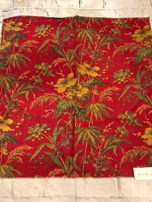 Ralph Lauren Malissard Floral Red Linen Oil Repellent Fabric Sample Remnant  - Image 1 of 4