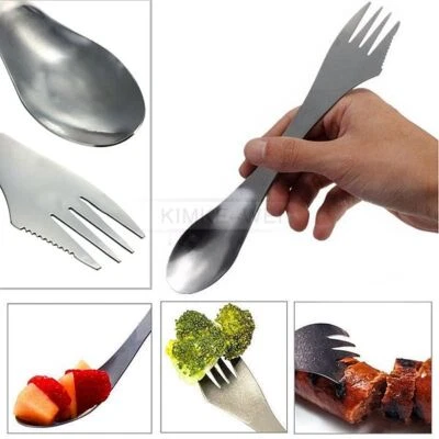 3 in 1 Stainless Steel Spork Spoon Fork Cutlery Utensil Combo Camping Outdoor - Image 1 of 4