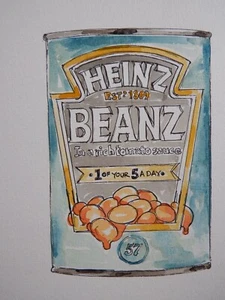 Original Ink & Watercolour Painting of a Tin Can of Heinz Baked Beanz Beans - Picture 1 of 12