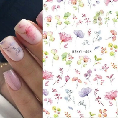 NAIL STICKERS FLOWERS TULIPS Nail Art Sticker Transfers Aufkleber Frühling Sommer Blumen Floral Farn (HAN506)
