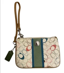 Coach Chelsea Heritage Stripe Cream Multicolor Logo Wristlet NWT - Picture 1 of 5