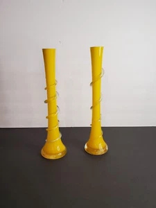 Pair of Vintage Yellow w/ Clear Coil Spiral Wrapped Bottle Vase 12 inches Tall - Picture 1 of 3