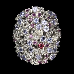 925 Sterling Silver Ring Round Rhodolite Tanzanite Topaz Gemstone Jewelry Size 8 - Picture 1 of 10