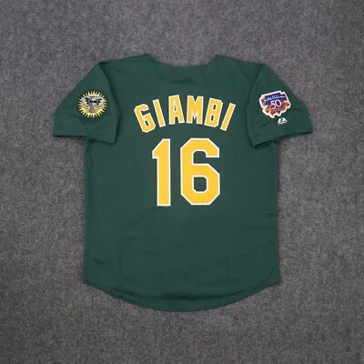 Camiseta verde alternativa Jason Giambi 1997 Oakland Athletics com adesivo Jackie 50º - Imagem 1 de 4