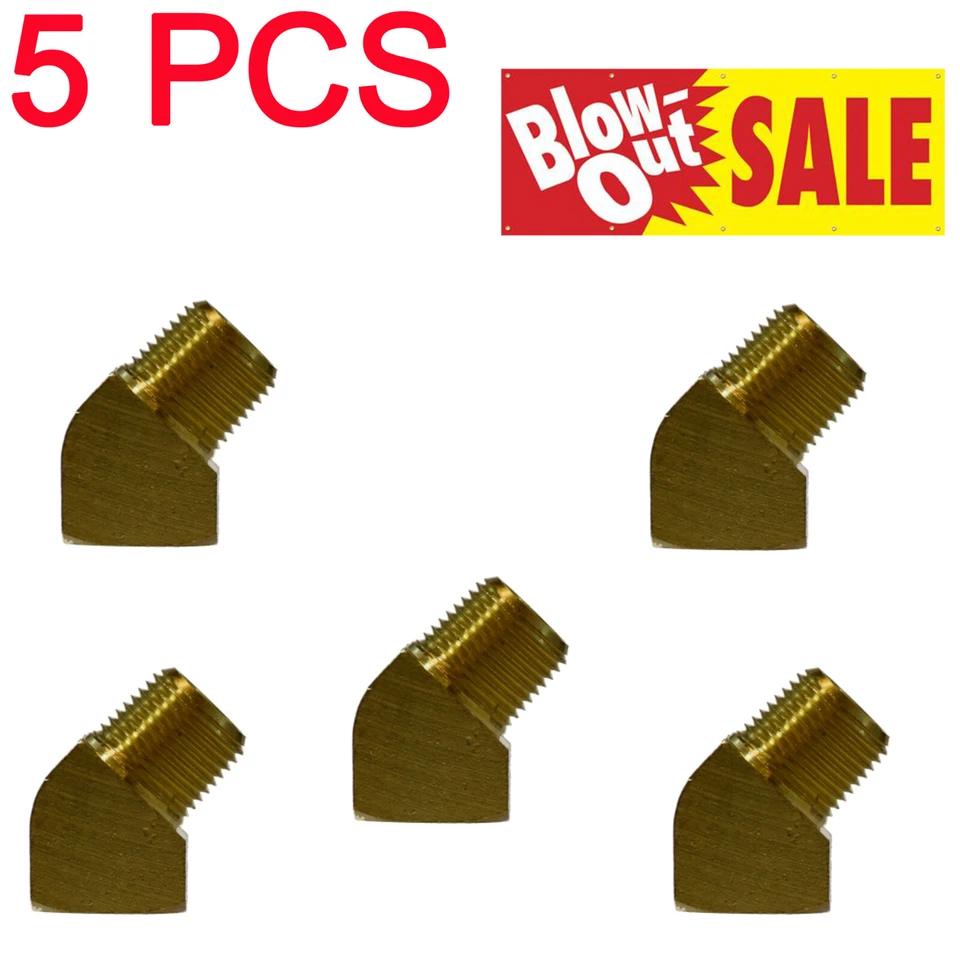 Brass Street Pipe 45 Degree Elbow 1/2 Inch Male Female NPT Air Fuel Water - 5x - Image 1 of 1