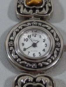 Vivani Silver Tone Round Case Brown Heart Cabochon Band Watch - Picture 1 of 9