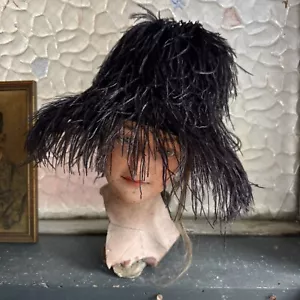 Vintage 1960s Black Feather Hat Go Go Mod Twiggy Happy Cappers By Field Co - Picture 1 of 11