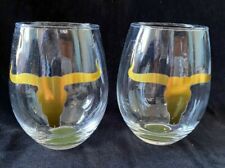 Texas Longhorn Shiny Gold Stemless Beverage Glasses Set of 2