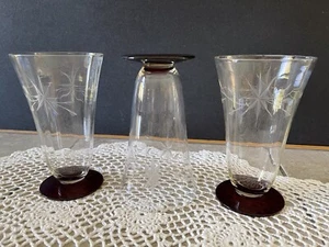 Lot of 3 VINTAGE Clear Crystal Parfait Glasses w/Cut Star Design & Red Bases  - Picture 1 of 3