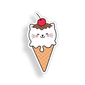Ice Cream Cat Sticker Food Flask Mug Tumbler Cup Laptop Tablet Car Vehicle Decal - Picture 1 of 2