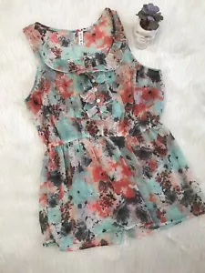 FULL TILT FLORAL ärmellose Damenbluse Blumen Rüschen Größe XS - Bild 1 von 5