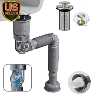 Bathroom Sink Drain Pipe Kit, 3 in 1 Plumbing, Fits for 1-1/4'' & 1-1/2'' Drain - Picture 1 of 6