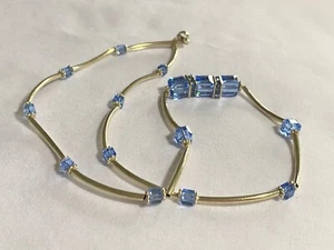 "Collar de plata de ley 925 con barra y cuentas de cristal cuadradas azules de 18""" - Imagen 1 de 8