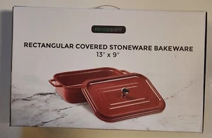 Servappetit Red Rectangular Covered Stoneware Bakeware with Lid 13x9 Baking Dish - Picture 1 of 3