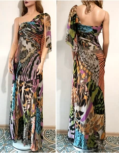 AUTH RESORT 2011 ALBERTA FERRETTI Abstract Print corset silk maxi Dress IT 40 - Picture 1 of 22