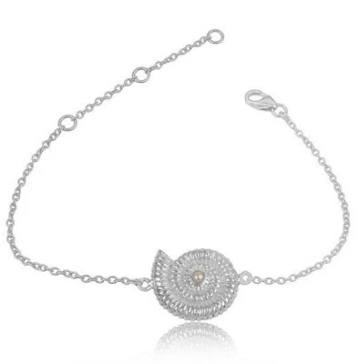 Shell Designer Pearl Gemstone 925 Sterling Silver Chain Bracelet Jewelry - Image 1 of 2
