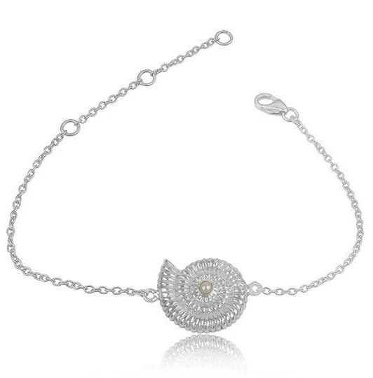 Shell Designer Pearl Gemstone 925 Sterling Silver Chain Bracelet Jewelry - Image 1 of 2