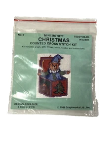 mini motif christmas counted cross stitch kit teddy bear in box NO 8 - Picture 1 of 2