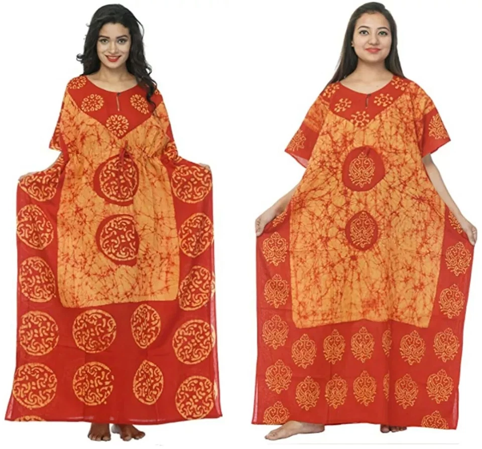Комплект из 2 красный желтый хлопок батик кафтан ассортимент печати богемное кафтан дом платье - Изображение 1 из 1
