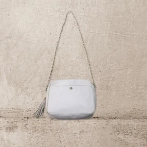 Bolso vintage Jay Herbert de cuero blanco con cremallera superior cadena correa - Imagen 1 de 11