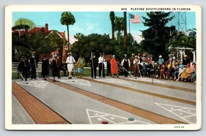 Postkarte spielen Shuffleboard in Florida, Menschen, USA Flagge fliegt - Bild 1 von 2
