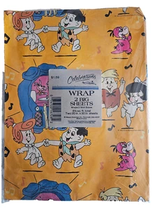Carta da imballaggio Flintstone Kids Hanna-Barbara 1988 nuova sigillata 2 fogli 30" x 20" - Foto 1 di 2